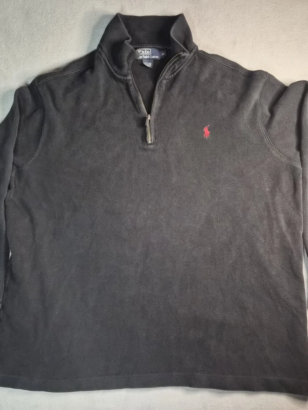 Polo by Ralph Lauren black with red embroidery quarter zip sweatshirt Size XL
